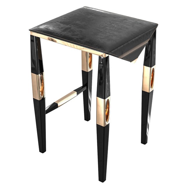 Not Yet Made - Made To Order "Celebre" Bar Stool With Stainless Steel, Bronze and Tailor Made Leather For Sale - Image 5 of 7
