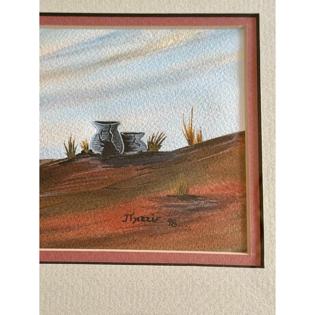 Rustic J Yazzie Desert Landscape Framed Art Southwest Rustic Decor 1998 Navajo For Sale - Image 3 of 9