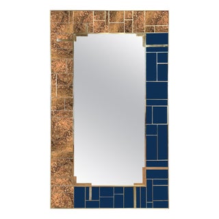 Wall Mirror with Dotted Brass and Blue Murano Glass from Justfurnituress SRL For Sale