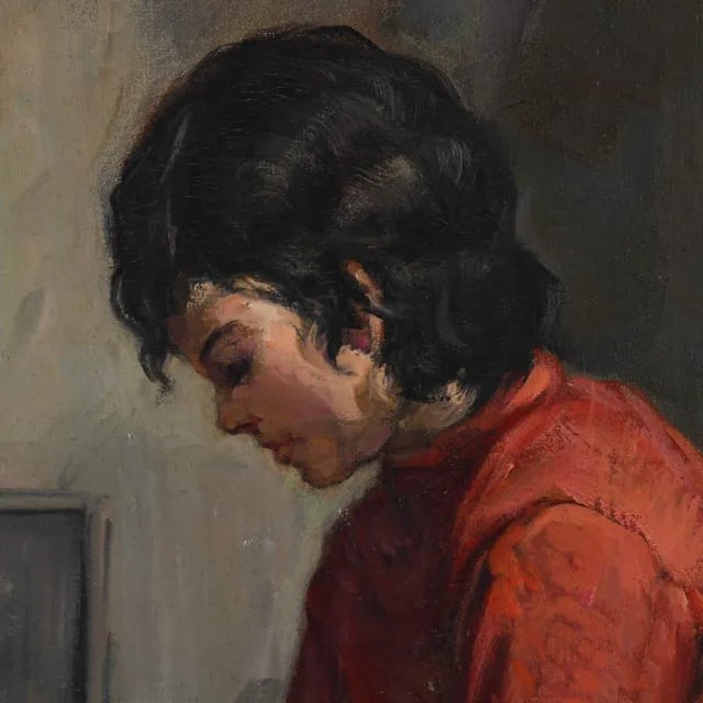 Framed Oil on Canvas Titled "Young Seated Girl Artist" For Sale - Image 4 of 16