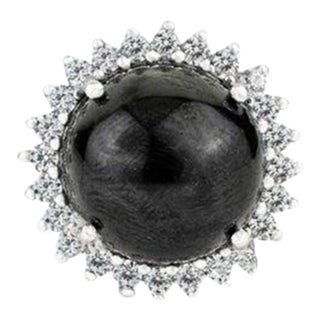 11.55 Carat Black Star & Zircon Halo Statement Ring in 925 Silver, Size 8 For Sale