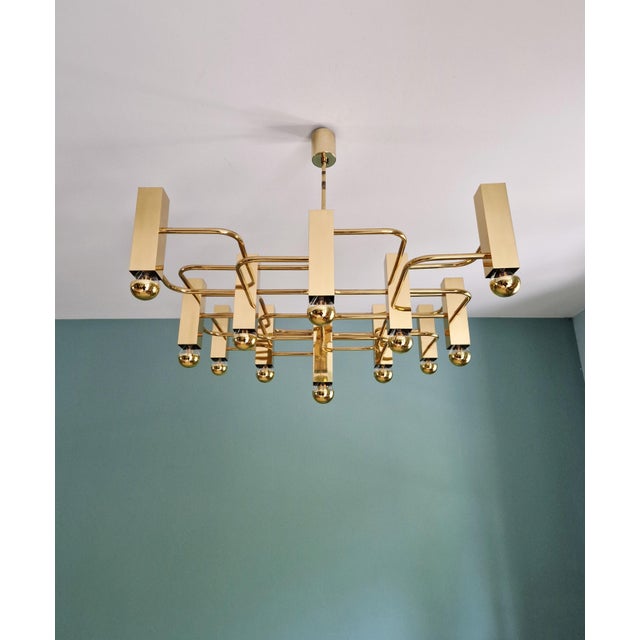 Geometric Brass Chandelier by Gaetano Sciolari for Boulanger, 1970s For Sale - Image 14 of 18