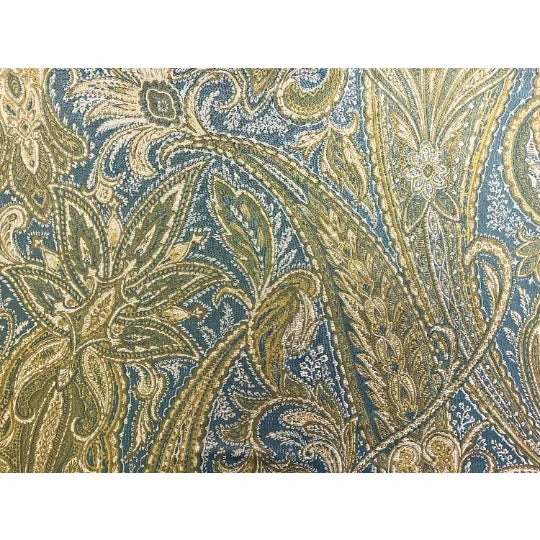 English 100% Pure Silk Kravet Delft Grammercy Park Sage Green Beige Teal Blue Paisley Upholstery Drapery Fabric For Sale - Image 3 of 3