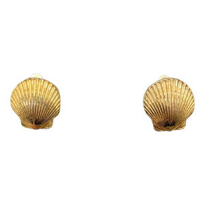 Vintage Signed Mimi Di N 1973 Goldtone Shell Clip Earrings-2 Pieces
