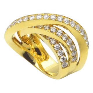 Diamond Channel Geometric Wave Curve Statement Unique 18 Karat Yellow Gold Ring, Size 6 For Sale