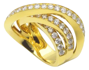 Diamond Channel Geometric Wave Curve Statement Unique 18 Karat Yellow Gold Ring, Size 6