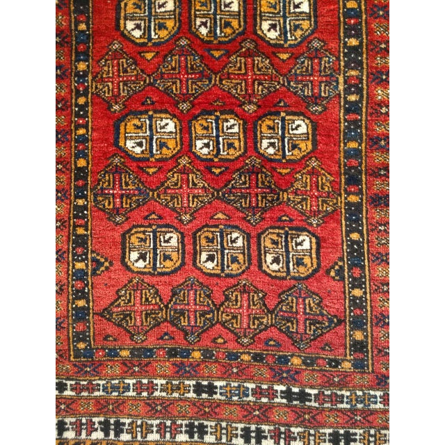 Mid 20th Century Vintage Turkmen Area Rug with Geometric Medallions Design in Red For Sale - Image 5 of 9