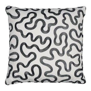 Schumacher Riley 20" Pillow in Black on Ivory For Sale