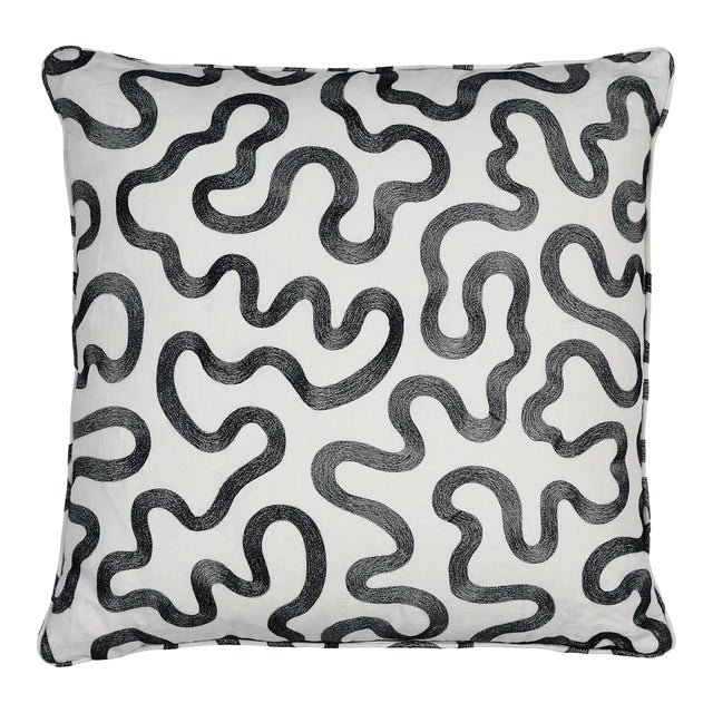 Schumacher Riley 20" Pillow in Black on Ivory For Sale