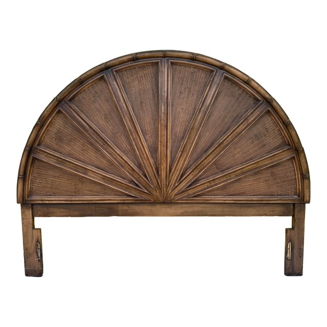 Faux Bamboo Arch Wooden Wicker King Size Headboard For Sale