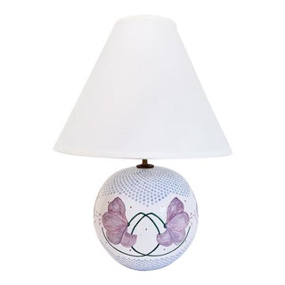 French Floral Lamp & Shade by Les Hurets For Sale
