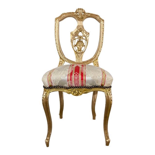 Antique Venetian Style Giltwood Chair With Striped Upholstery For Sale