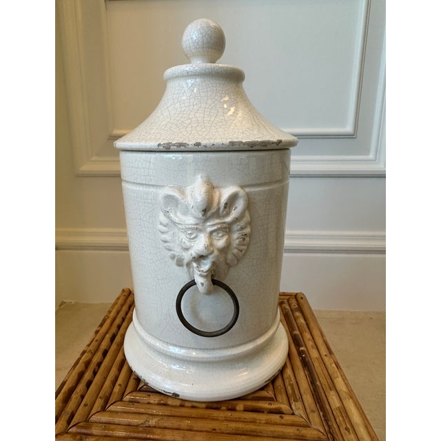 Vintage Italian Rustic Ceramic Ginger Jar With Lid and Lionheads For Sale In Los Angeles - Image 6 of 15