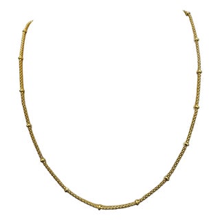 Vintage 18 Karat Yellow Gold 5.4 Gm Ball Station Chain Necklace, Italian 15.5" For Sale