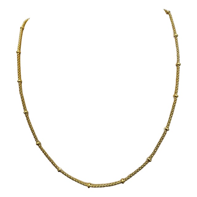 Vintage 18 Karat Yellow Gold 5.4 Gm Ball Station Chain Necklace, Italian 15.5" For Sale
