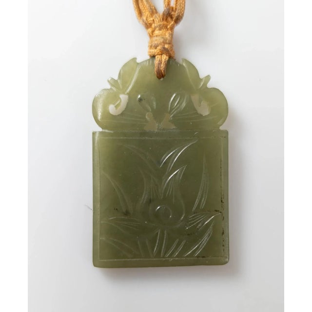 Early 20th Century Early 20th Century Chinese Carved Green Nephrite Jade Pendant Necklace For Sale - Image 5 of 8