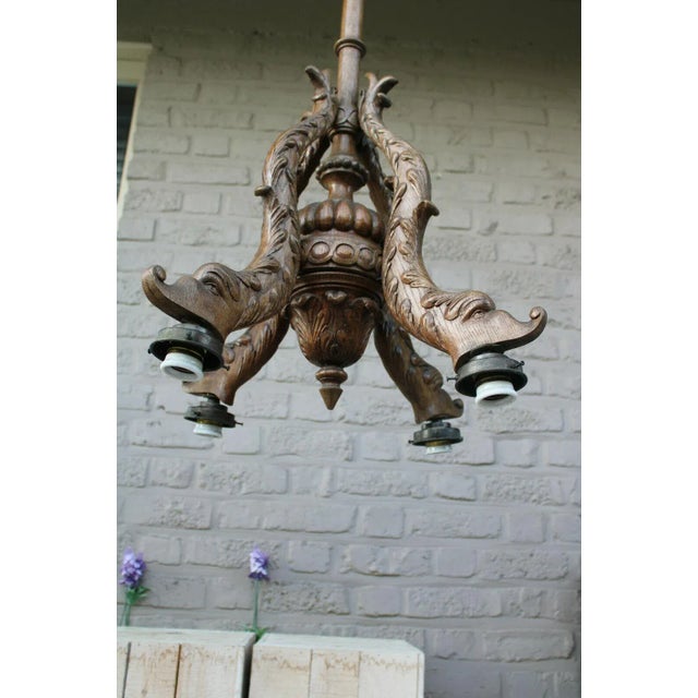 French C1920's French Art Deco Carved Wood Sea Creature/ Dolphin 4 Fish Chandelier For Sale - Image 3 of 10