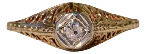 The Trinity: Antique Art Deco Engagement Ring set with Old Mine Cut Diamond