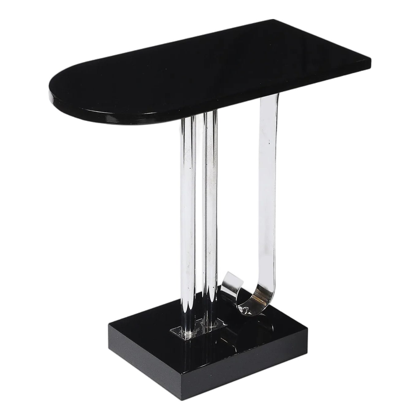 Art Deco Black Lacquer & Chrome Streamlined End Table W/ Scroll Detail ...