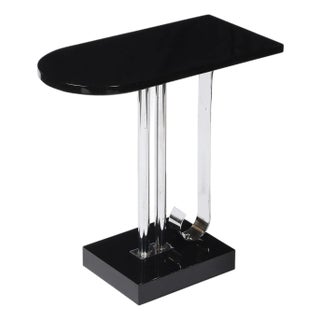 Art Deco Black Lacquer & Chrome Streamlined End Table W/ Scroll Detail by Belmet For Sale