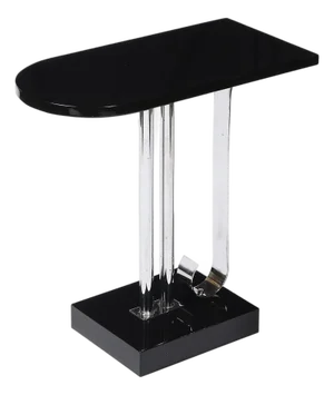 Art Deco Black Lacquer & Chrome Streamlined End Table W/ Scroll Detail by Belmet