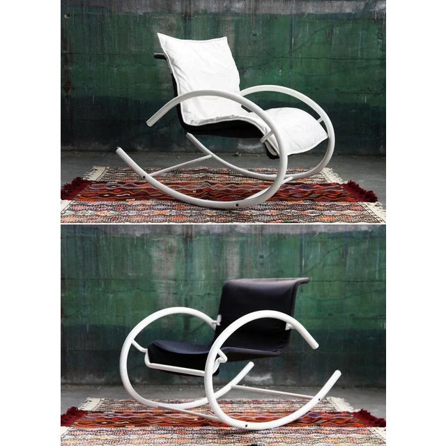 Metal and Black Leather Ellipse Rocking Chair by Les Amisco, 1980s For Sale - Image 9 of 9