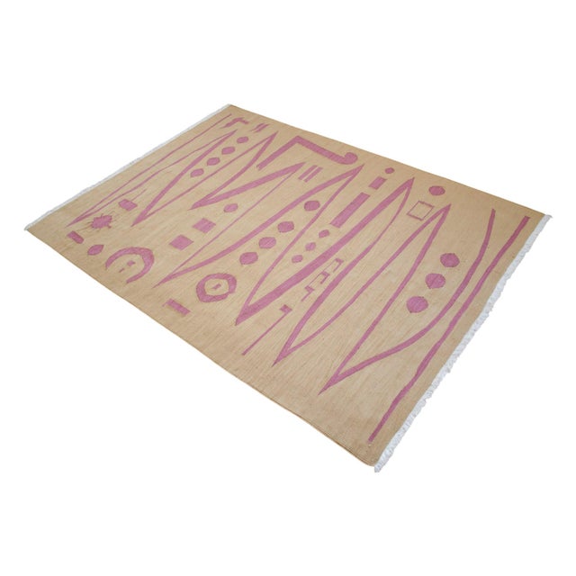 Handmade Modern Silk Rug Paul Klee Inspired Oushak Kilim Modernist Bauhaus Style Pink Beige 4x6 Ft Approx For Sale - Image 6 of 18