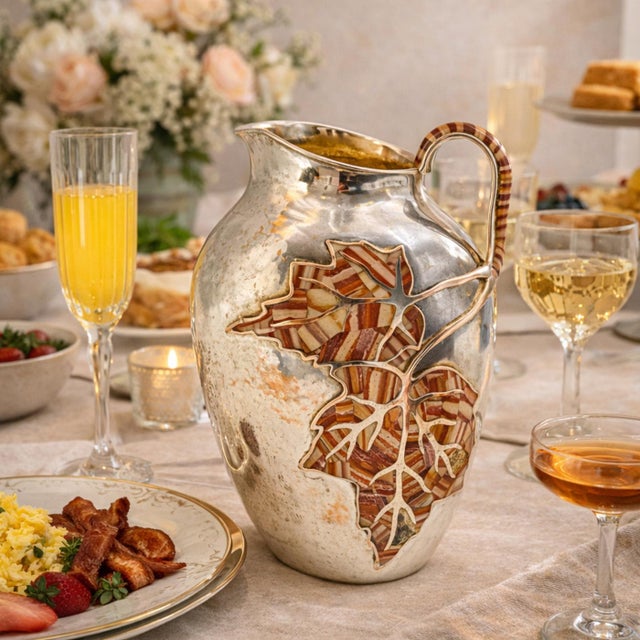 Striking and highly collectible Emilia Castillo Taxco Mexican Modern silver-plated water pitcher, a bold example of late...