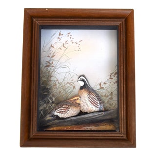Abercrombie & Fitch X Hand Painted Quail Composition Relief Sculpture & Landscape by Joseph Q. Whipple (Signed & Dated 4/62) For Sale