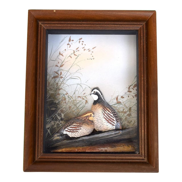 Abercrombie & Fitch X Hand Painted Quail Composition Relief Sculpture & Landscape by Joseph Q. Whipple (Signed & Dated 4/62) For Sale