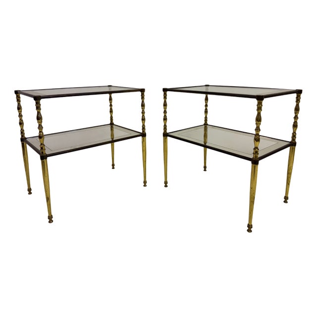 French Brass and Glass Side Tables, 1960s, Set of 2 For Sale