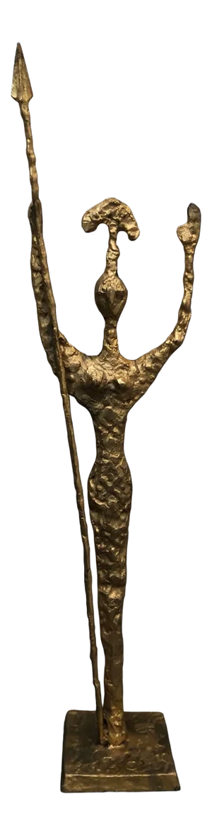Vintage Gilt Bronze Giacometti Style Brutalist Mid Century Sculpture Female Figure 27 Inches