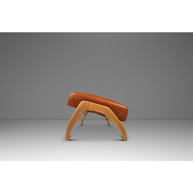 Rare Mid-Century Modern Sculptural Lounge Chair & Ottoman in Oak & Italian Leather in the Manner of Adrian Pearsall, Usa, C. 1960s For Sale - Image 9 of 18