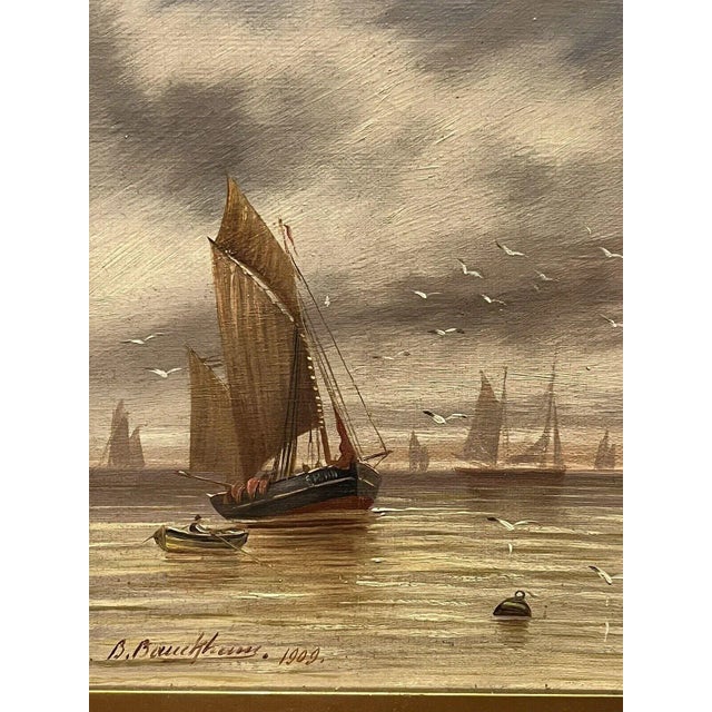 Maritime Scenes, Oil Paintings, 1909, Framed, Set of 2 For Sale - Image 3 of 11