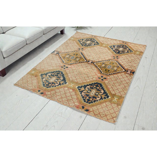 Tan Mid 20th Century Small Anatolian Decorative Rug For Sale - Image 8 of 10