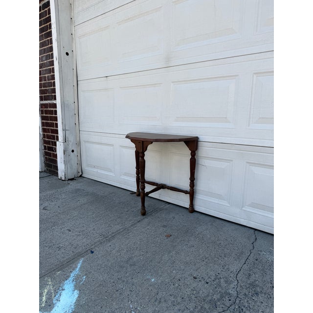 Brown Vintage English Jacobean Revival Demilune Console Table For Sale - Image 8 of 11