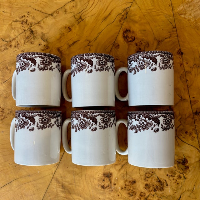 Vintage Spode Delamere Brown Transferware Coffee Mugs - Set of 6 For Sale - Image 11 of 13