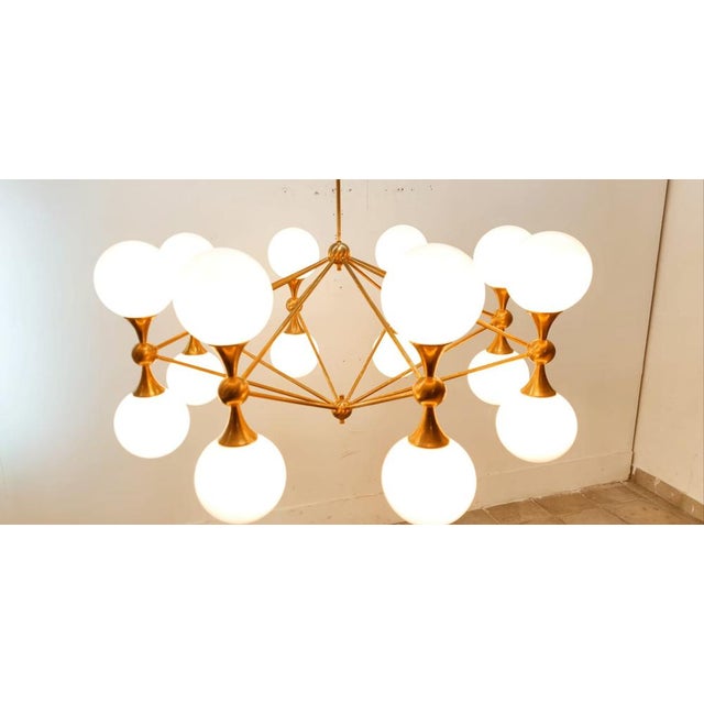 Mid-Century Modern 16 Light-Chandelier in Brass with Spheres For Sale - Image 3 of 18