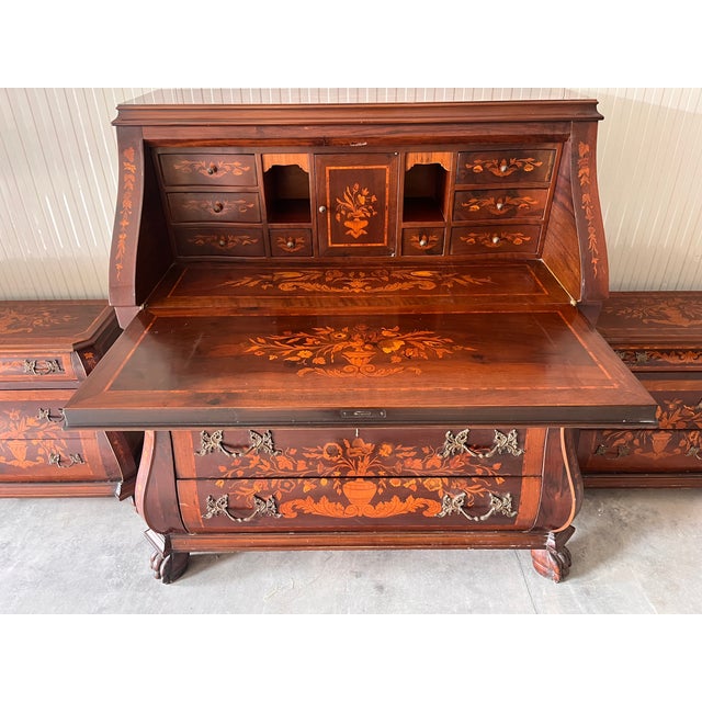 Dutch Triptych Chest of Drawers with a Pair of Inlaid Solid Wood Nightstands from the 1900s, very well-maintained and of...