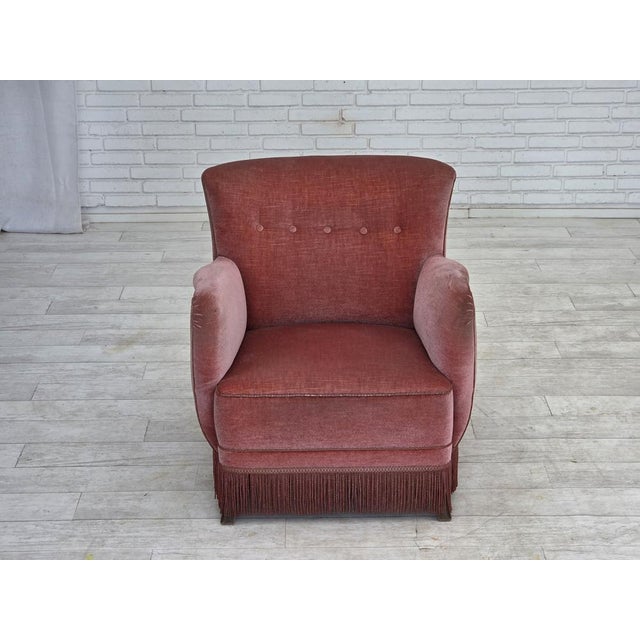 Danish Armchair in Pink Velour and Oak, 1960s For Sale - Image 14 of 18