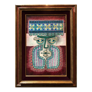 Pinchas ShaarBearded man, Jewish King or Rabbi Polish Israeli Folk Art Modernist Oil Painting, c.1960