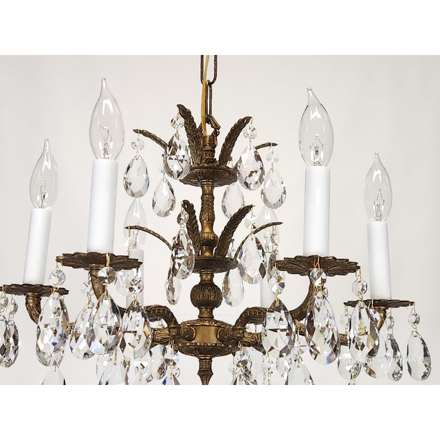 Antique 6 Arm 6 Light Darling Dainty Brass Cut Lead Glass Crystal Chandelier For Sale - Image 4 of 10