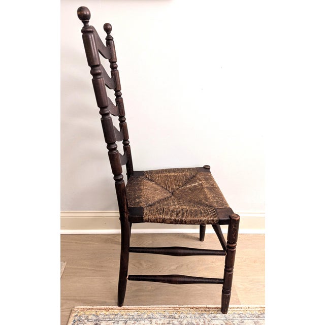 Heywood-Wakefield Antique Heywood Wakefield Ladder Back Chair Original Finish Rush Seat For Sale - Image 4 of 7