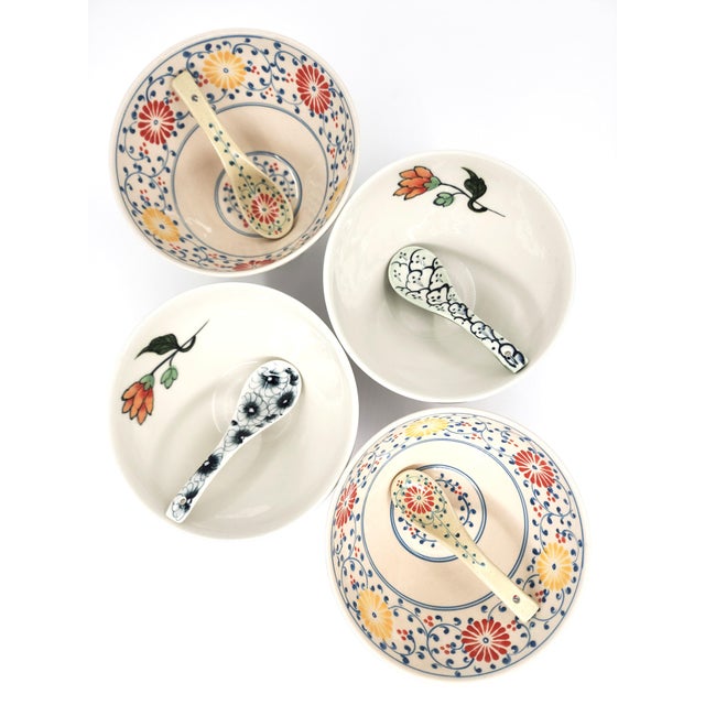 Bring artisanal beauty to your table with this set of four hand-painted ramen bowls, each crafted in the renowned Bat...