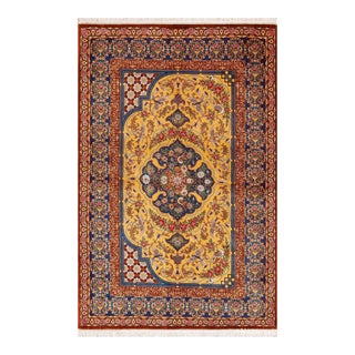 Nazmiyal Collection Silk Pile Gold Vintage Persian Qum Rug For Sale