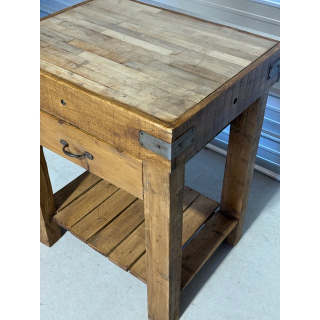 Butcher Block Table With Drawer Built With Antique Wood From England For Sale - Image 11 of 18