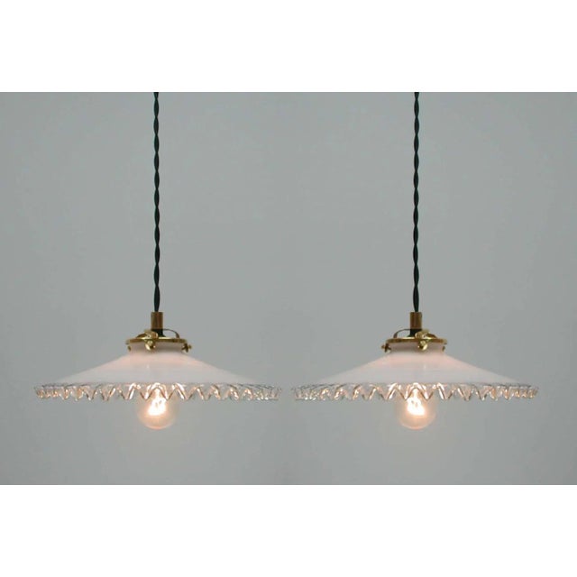 Mid-Century French Opaline Glass Pendant Lamps, 1950s, Set of 2 For Sale - Image 6 of 8