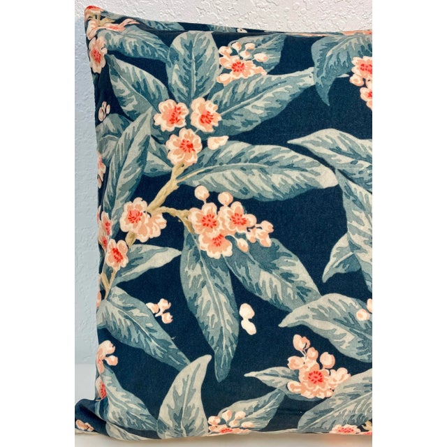 Textile Pair of 20” Square Pillows With a Green & Pink Velour Floral Pattern -Made in U K For Sale - Image 7 of 12