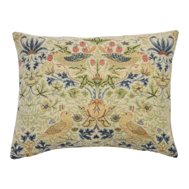 Strawberry Thief Natural Tapestry Cushion With Feather Filler - 33x46cm (15"x18") For Sale