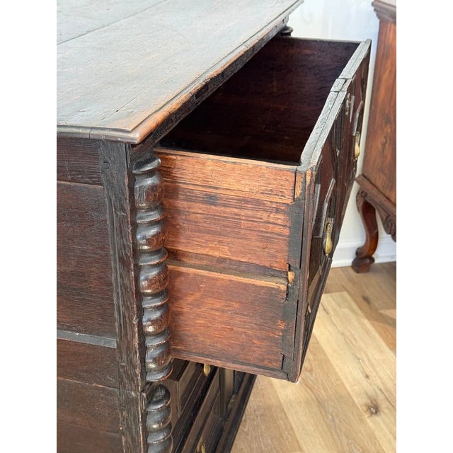 18th Century 18th Century Charles II Style Joined Oak Chest of Drawers For Sale - Image 5 of 9
